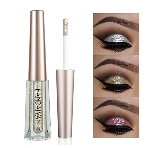 GL-Turelifes Sombra de ojos líquida con purpurina Lentejuelas estrelladas Sirena Sombra de ojos de larga duración Impermeable Brillante Maquillaje de ojos (# 7 Plata) Cover