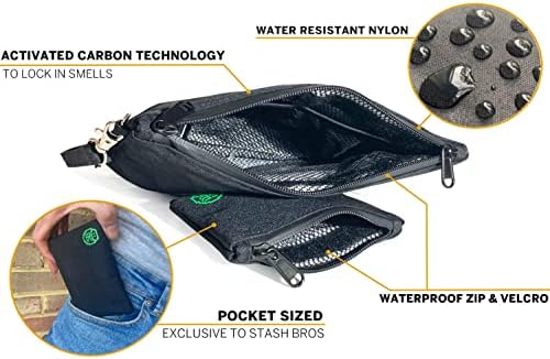 Stash Bros Smell Proof Bag - Mini & Large Smell Proof Container + 3 Smell Proof Baggies & Lock - Accessories with Activated Carbon lining