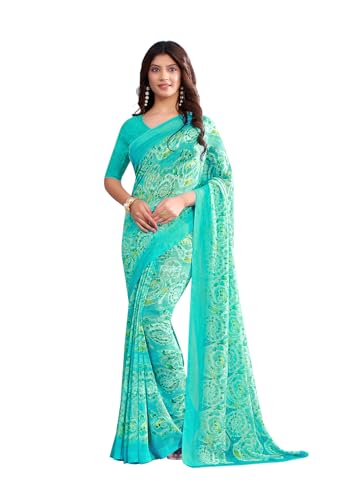 Image of Jaanvi fashion Women's Georgette Saree with Unstitched Blouse Piece