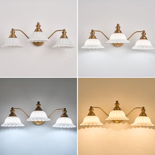 Image of XIEDUN Bathroom Vanity Light White 3 Light Bathroom Light Fixtures