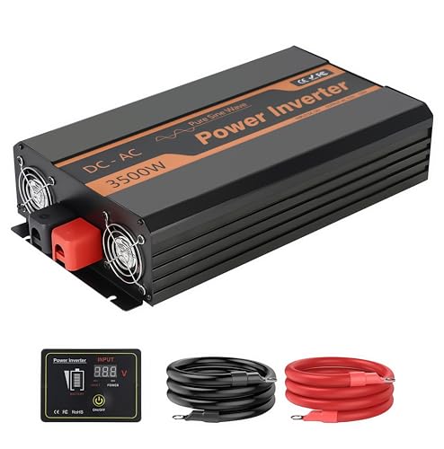 Image of PowMr 3500W Solar Inverter, Pure Sine Wave Inverter 12VDC to 110V AC Converter for Home, RV, Truck, Off-Grid Power Inverter with Dual AC, LCD, USB, Battery Cables for 12V Lead-Acid & Lithium Battery