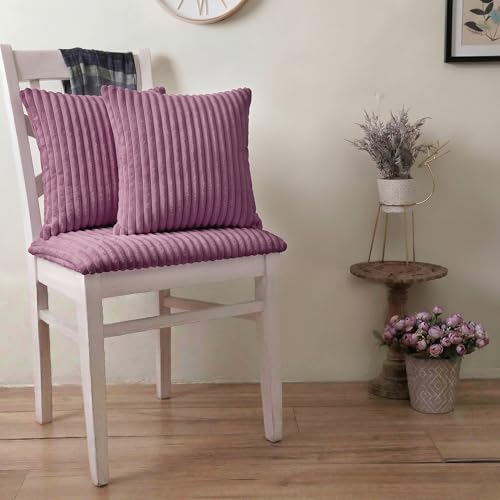 Image of Yellow Weaves Pencil-Stripe Fur Cushion Covers | Soft Polyester | Decorative Sofa & Throw Pillow Covers | 16x16 Inches, Pack of 2 (Purple)