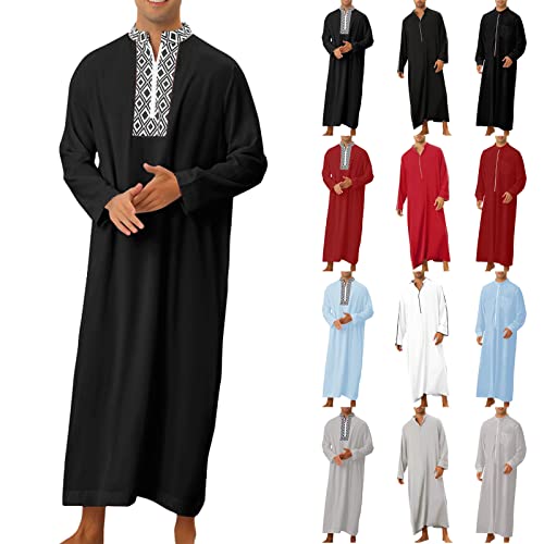 Muslim Men Clothing Mens Kaftan Robe Casual Gown Long Sleeve Thobe2
