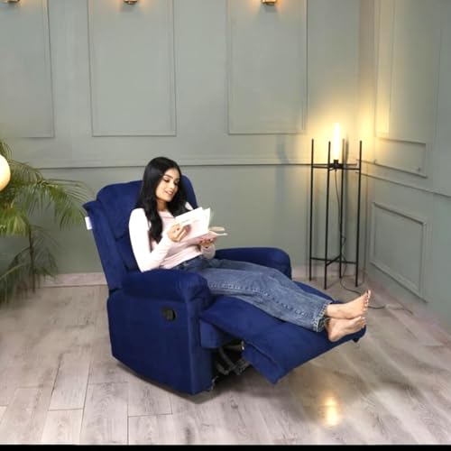 Image of Solis Royale 1 Seater Recliner Sofa Chair | Motorized Recliner Lounge Sofa Chairs for Relaxing | Comfortable Cushioned | Living Room, Bedroom, Office (Hush Puffy - Blue, Hush Puffy - Fabric)