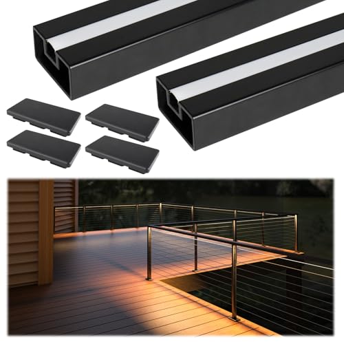 Muzata 2Pack 6'6' Black Aluminum LED Cable Railing Handrail HL11 BPA