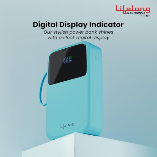 Image of Lifelong Electronics 20000mAh 22.5W Fast Charging Power Bank | 3 Inputs (1 Built-in USB A Cable + 1 C + 1 Lightning Port) & 6 Outputs (3 Built-in Cables + 1 C + 2 A Port) | Small Pocket Size Powerbank