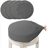 BUYUE 4 pcs Bar Stool Covers Dia.14”-16“, Luxury Crease-Resistant Jacquard Fabric Stretch Washable Vanity Stool Slipcovers, (Round, 4 Counts, Gray)