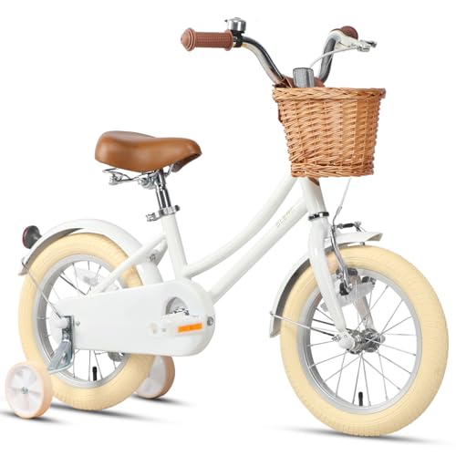 Image of Glerc Little Molly 12-20 Inch Kids Retro Cruiser Bike for 2-13 Year Old with Wicker Basket & Training Wheels /Kickstand, Multiple Colors