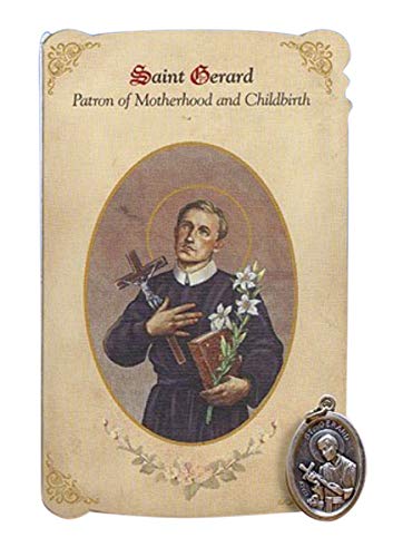 Religious Gifts Saint Gerard Patron of Motherhood and Childbirth Cardstock Holy Prayer Card w/ 1 Inch Silver Gild St Medal
