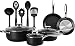 13 Pieces Cookware Set - Stainless Steel Handle - Black, Highly Durable, Even Heat Distribution, Double Nonstick Coating - Multipurpose Use for Home, Kitchen or Restaurant