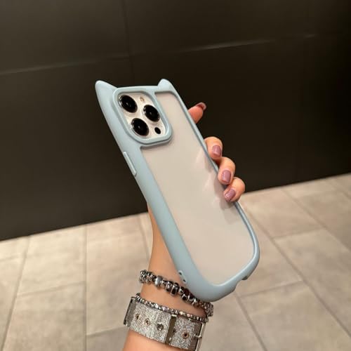 iphone15用 猫耳 ネコみみ 猫 フレーム 韓国 くすみカラー 可愛いシルエット 肉球形サイドボタン ネコ好き PC クリア 手にフィット 透明 波型 可愛い シンプルおしゃれ TPU かわいい スマホケース SE 人気 アクキー アクスタ 滑り止め 薄型 軽量 耐衝撃 レンズ保護 犬 いぬ 猫 ねこ (ブル, iphone15)
