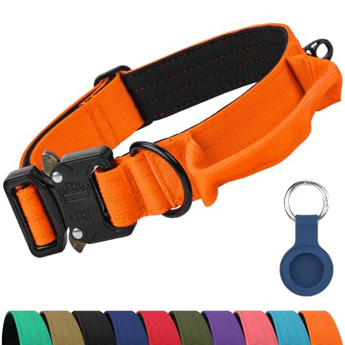 Joytale Tactical Dog Collar with Control Handle AirTag Holder Orange M