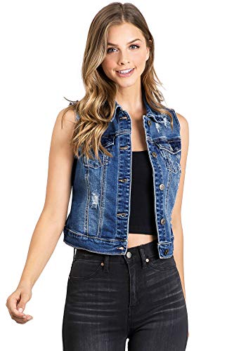 Wax Jeans Women's Classic Cropped Denim Vest (S, Dark Denim)
