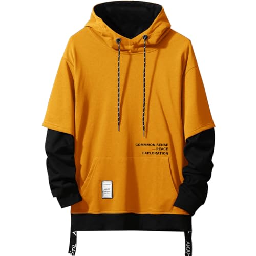Image of Moshtashio Men's Hoodies Pullover Hooded Sweatshirt Top Blouse Casual Hoody with Pocket(Orange,3XL)