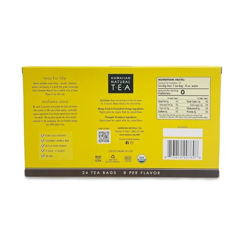 Image of Hawaiian Natural Organic Tropical Fruit Tea Sampler - Green, Black, White Tropical Fruit Tea Blends, Gift Box Set For Special Occasions - 24 Bags