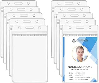 Vicloon Plastic Card Holder, 10Pcs Vertical Name Card Holder Name Tag Clear Badge ID Card Holders Waterproof ID Badge Card