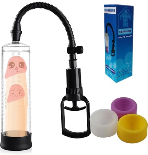 Penispumpen Manuelle Penis Pumpe Sex Toys Wasserdicht Taschenmuschi Masturbator Penis Vakuumpumpe Penisvergrößerung Erektionstraining Massage Penis Extender Verlängerung für Männer mit 3 Silikonhülsen
