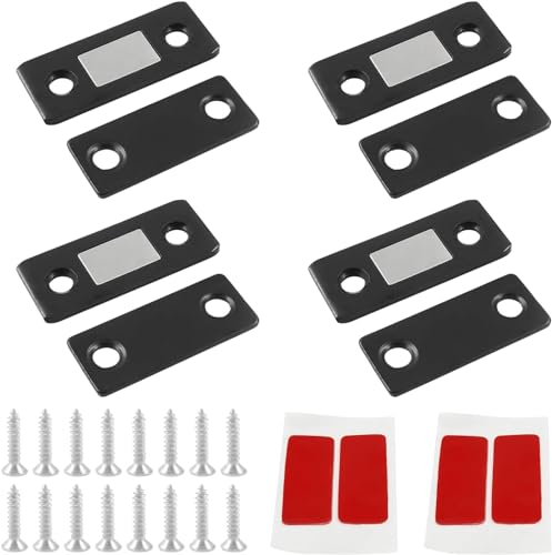 Image of Boniry Magnetic Door Catch,Ultra Thin Cabinet Magnetic Catch with Strong Adhesive Sticker & Screws, Slim Drawer Magnets Locks Furniture Safety Latches (Black, 4)