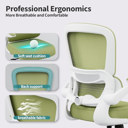 Image of TRALT Office Chair - Ergonomic Desk Chair with Adjustable Lumbar Support, Mesh Computer Chair, Executive Chair for Home Office Comfortable Lumbar Support (1, White Green)