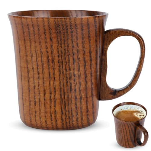 Agatige Tasse à café en bois faite à la main, tasse à bière de style japonais avec poignée pour boire de l'eau de thé au lait de café