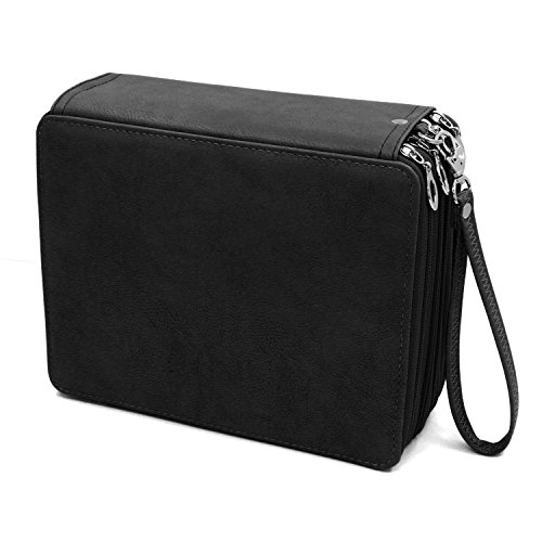 TOOGOO 168 Anschluesse Super grosse Kapazitaet Federtasche mit Reissverschluss fuer Prismacolor Aquarell Bleistifte, Crayola Buntstifte, Marco Stifte und Kosmetik Pinsel schwarz