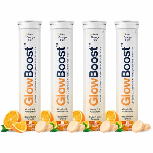 Image of GlowBoost Liposomal L-Glutathione 600mg Effervescent Tablets | With NAC, Astaxanthin & Vitamin C | 4-in-1 Skin Glow Formula | Reduces Tanning, Dark Spots & Dullness | Skin Radiance for Men & Women | 15 Effervescent Tablets (Pack of 4)