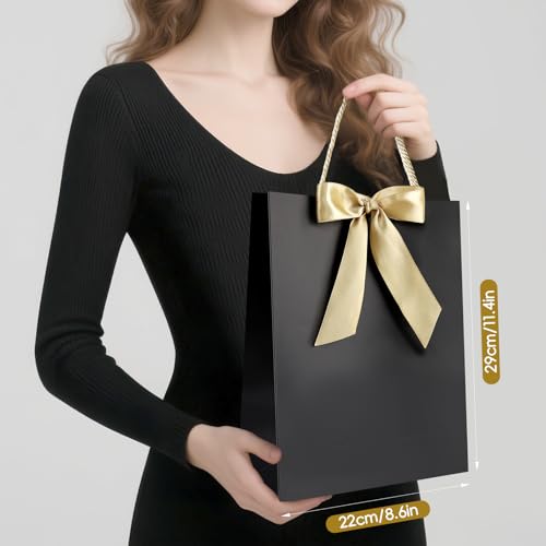 Image of JMANNI Gift Bags with Handles, 11.4 inch Small Mothers Day Gift Bag for Presents, 2 Pcs Bags with 4 Tissue Paper and 2 Cards for Baby Shower Wedding Bridal Shower Mother's Day Birthday Party (black)