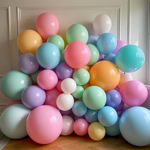 Image of 100 Pack 18 inch Pastel Balloons 10 Kinds Colors Colorful Party Balloon Bulk for Various Party Events Decorations
