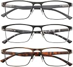 acavefox 3 Pack Reading Glasses Men's Readers Blue Light Blocking Anti-UV | Accurate 1.25 Magnification Metal Front Frame Spring Hinge Blu-blocker Reading Eyeglasses Lightweight Sturdy Trendy