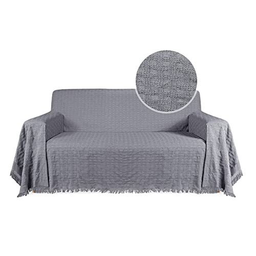 TAOCOCO Couch Cover, Sofa Cover, Couch Slipcovers with Tassels, Couch Covers for Dogs, Couch Protector, Sectional Couch Covers, Blanket Couch Cover ( 90" X133", Dark Gray)