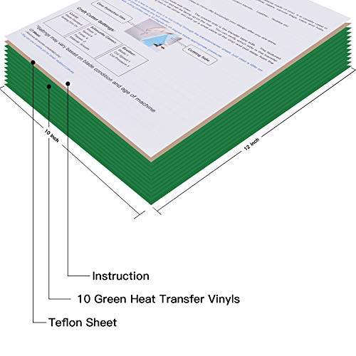 Image of JANDJPACKAGING Green Heat Transfer Vinyl Bundle: 10 Pack 12 inchx10 inch Sheets, HTV Vinyl Sheets for Cricut & Silhouette Cameo or Home Iron On Vinyl T-Shirts & Fabrics