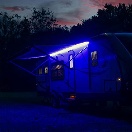 RecPro RV Camper Motorhome Travel Trailer 16' Blue LED Awning Party Light w/Mounting Channel & White PCB 12v Light -  AWN-16WB