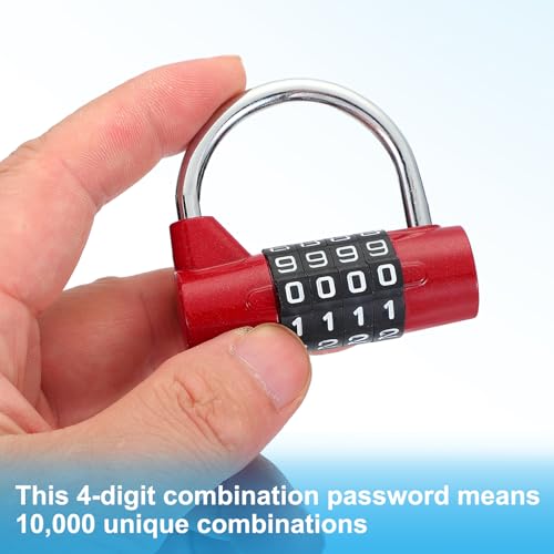 Image of PATIKIL Combination Padlock, 4 Digit Gym Locker Lock Zinc Alloy Password Safety Padlock Keyless for Sports Locker Fence Toolbox Case Drawer, Red