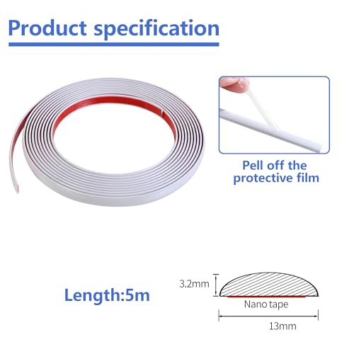 5M White Flexible Moulding Trim,Self-Adhesive Decorative Edging Strip for Tile,Wall,Mirror, Ceiling,Floor,Panel,Cabinet,Peel and Stick PVC Mirrior Frame Trim,13MM