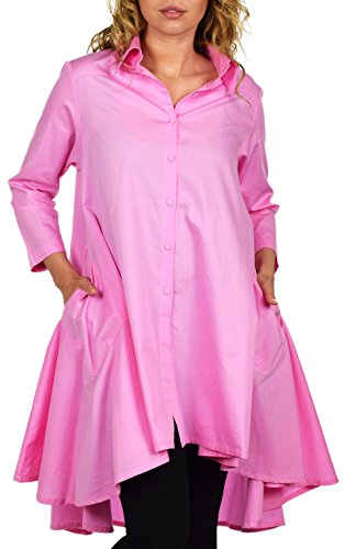 Dare2BStylish Hi Low Button Down A Line Swing Dress Shirt Top Reg and Plus Sizes