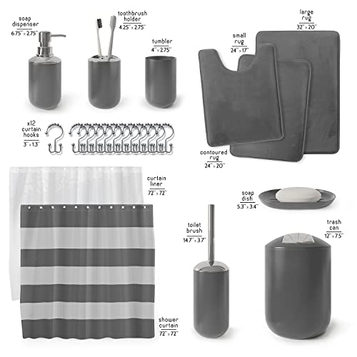 Clara Clark Bathroom Set – Bathroom Sets With Shower Curtain And Rugs, Soft Bathroom Rugs Non Slip, 23Pc Grey Bathroom Accessories Set Complete With Bath Rugs, Shower Curtain Set With Liner And Hooks #TOP1