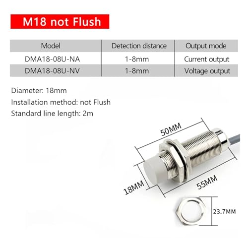 Interruptor de proximidad analógico M18 con salida de tensión DMA18-08U-N 2