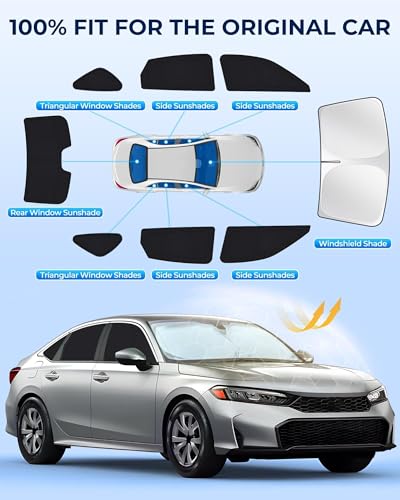 Image of for Honda Civic 2022-2025 Car Window Shades(NOT for Hatchback), 8pcs Privacy Sun Shade Set for Front Windshield Side and Rear Windows, Full Window Covers Keeps Vehicle Cool for Camping Napping