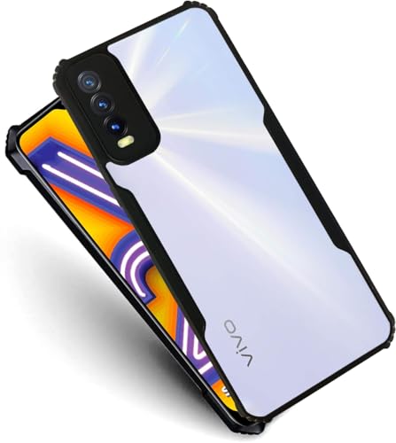 Image of AIBEX Crystal Clear Back Cover Case for Vivo Y20 | 360 Degree Protection | Shock Proof Design | Transparent Back Cover Case (PC & TPU, Black Bumper)
