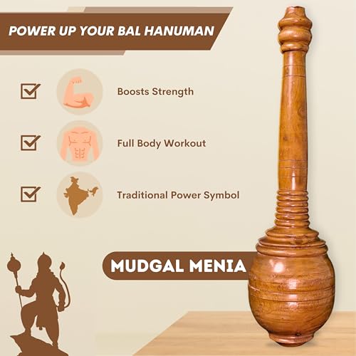 Image of Child Mudgar 2KG & Child Hanuman Gada 1.5KGCombo | Made in India Handcrafted Natural Jungle Wood Clubbell Clubbell | Fully Polished with Certificate of Authentication | No. 1 Quality