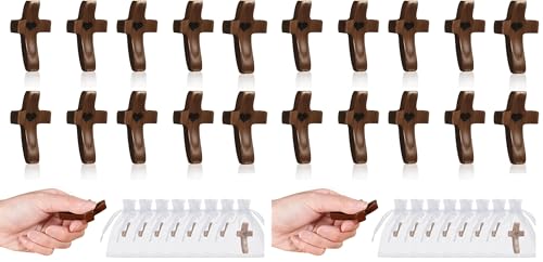 Handmade 10Pcs Wooden Cross Fidget Bulk with Organza Bags - Stress Relief Pocket Cross My Heart for Christian, Pocket Prayer Cross, Religious Easter Day Gifts (Pack of 2)
