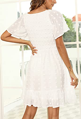 Annebouti Womens 2025 Spring Summer Mini Smocked Swiss Dot Dresses Short Sleeve Babydoll Casual Dress3