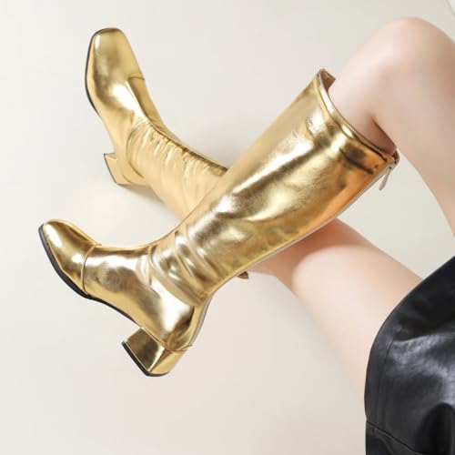 Women's Gogo Knee High Boots Chunky Low Heel Square toe Tall Autumn Winter Long Shoes Zipper3