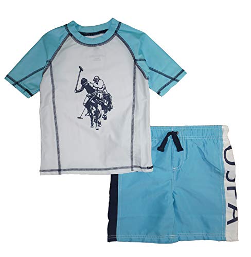 U.s. Polo Assn. Boys' 2-Piece Swimsuit Trunk And Rashguard Turquoise #TOP12