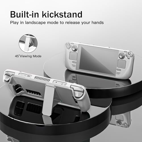 Image of bibuks Steam Deck Case,Steam Deck OLED Protective Case,Non-Slip Skin Protective Shell Accessories,Steam Deck Case with Kickstand ,2 Screen Protector, 4 Thumb Grip (White)