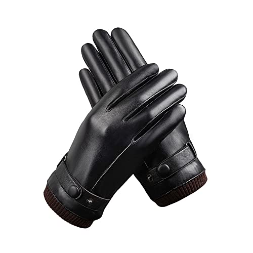 TOEECY Handschuhe Herren Faux Leder Winterhandschuhe Touchscreen Thermo Winter Warme Handschuhe Wasserdicht Fahrradhandschuhe Outdoor Fäustlinge Gloves (Schwarz mit Knopf) Cover