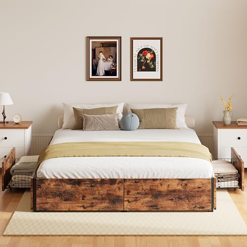 Likimio 727370525222 Queen Bed Frame With Storage, Four Drawers And Heavy Strong Metal Support Frames thumb #2