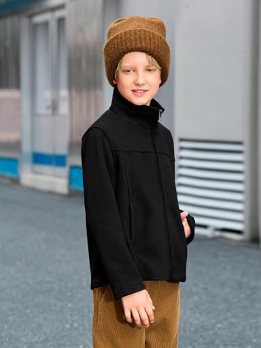 Haloumoning Boys Zip Up Fleece Jacket Kids Lightweight Outerwear Long Sleeve Mock Neck Coat with Pockets 5-14Y3