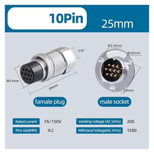 Conector DF25 multipolo de 10 pines terminal aéreo macho hembra circular 3
