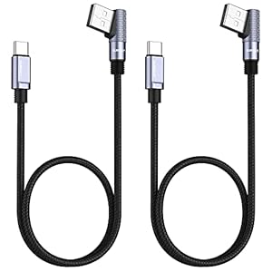 USB A naar USB C-kabel rechte hoek, SUNGUY [2-pack, 1 voet] 90 graden gevlochten snel opladen en synchroniseren type C-kabel compatibel voor Samsung Galaxy S10 S10E S9 S8 Plus Note 9, Oculus Quest 2